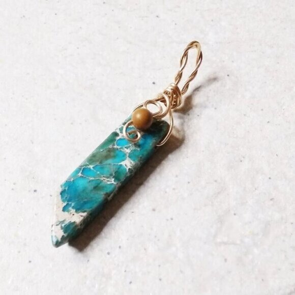 🍂🍁🍃 3/$25!  Rustic Sea Sediment Jasper Bar Pendant! Boho + Southwestern - Picture 1 of 6